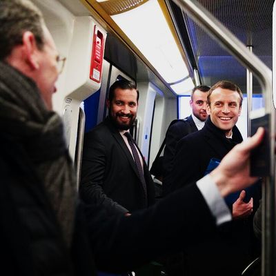 Alexandre Benalla with Emmanuel Macron during the presidential campaign